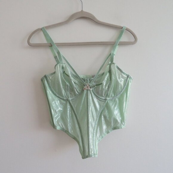 SAVAGE X FENTY Going Platinum Mesh Bustier Corset in Green Mist Metallic L NWT - Picture 2 of 13